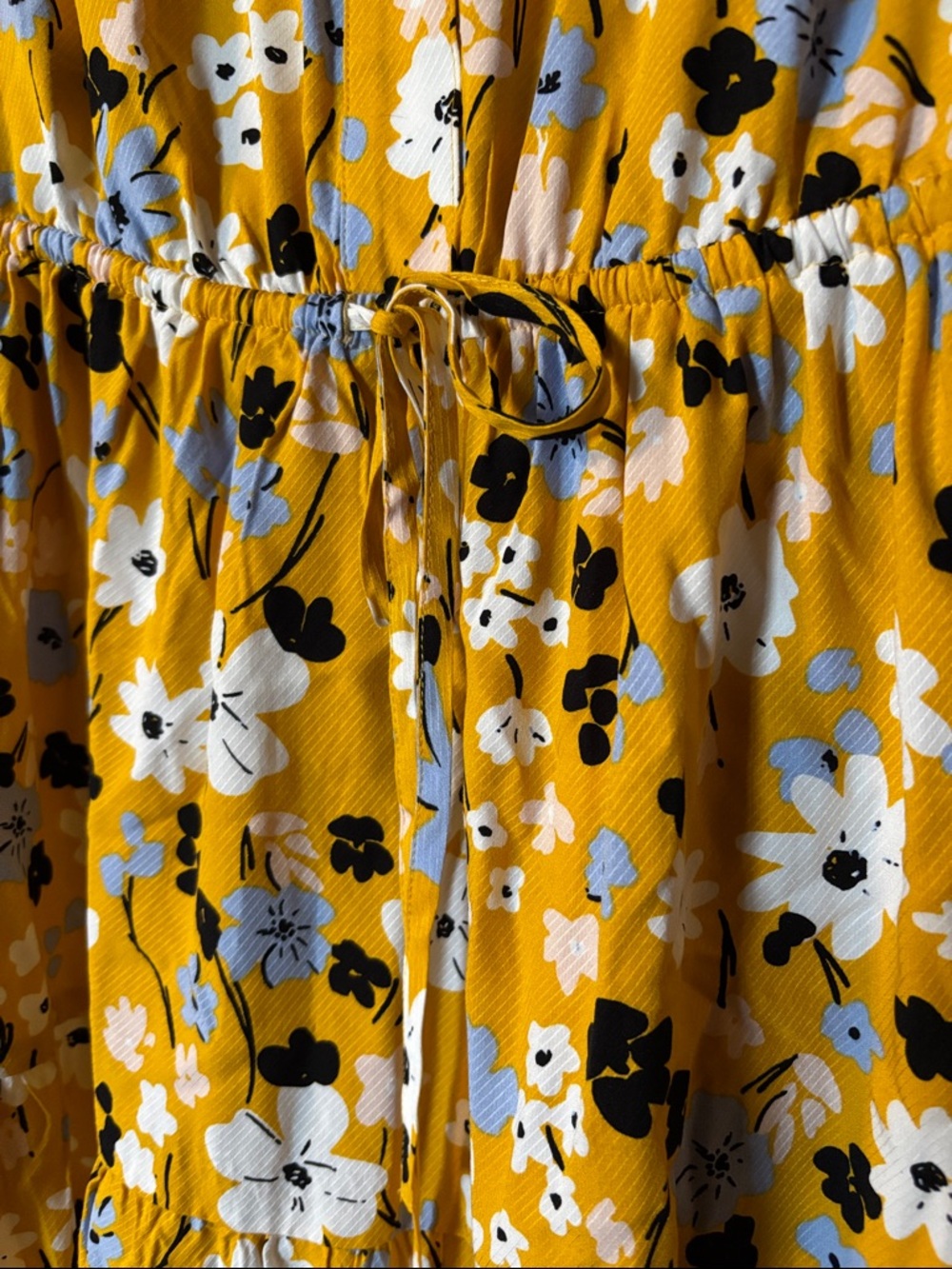 LOFT Outlet Mustard Floral Button-Front Drawstring Waist Dress, Medium, like new - Picture 6 of 7